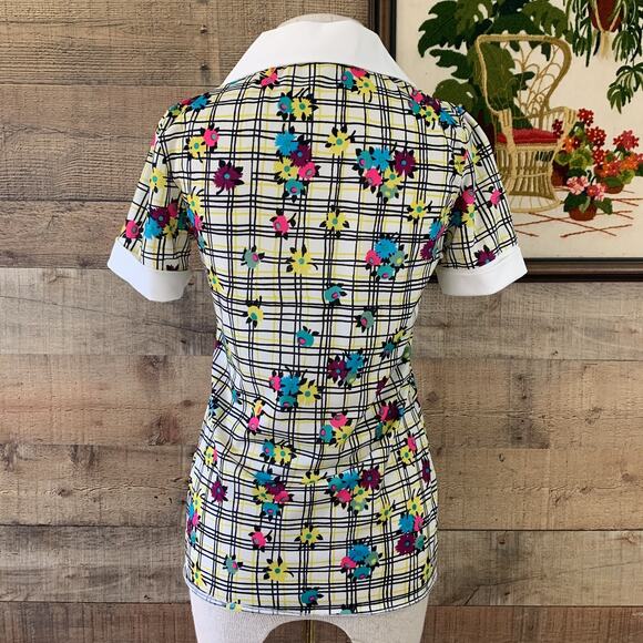Vintage 1970’s Boho Mod Flower Power Dagger Collar Nylon PulloverTop Size Small - Picture 6 of 8